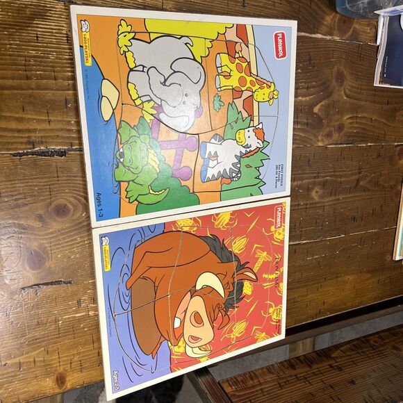 2 Playskool Wood Board Puzzles Disney Lion King Pumbaa And Zoo Friends, Vintage - Picture 1 of 5